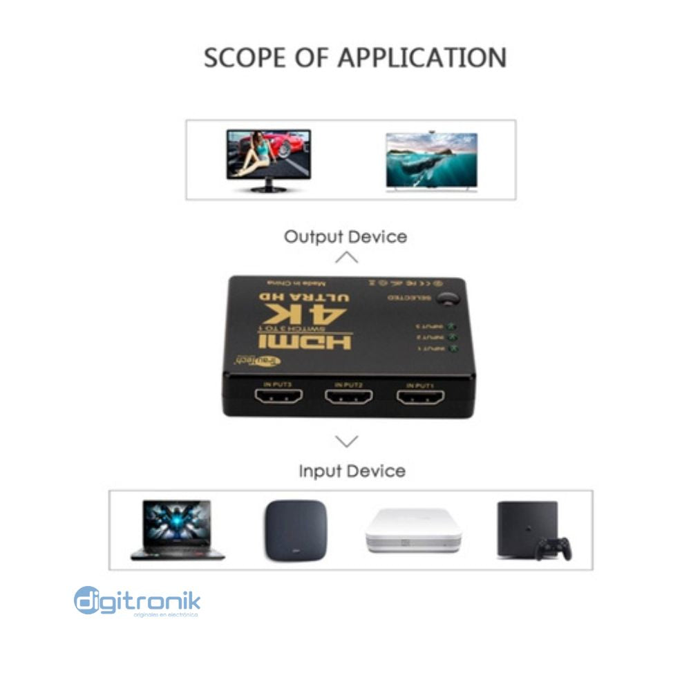 SWITCH HDMI 3X1 PUERTOS4KX2K TRAUTECH PE-SW0084