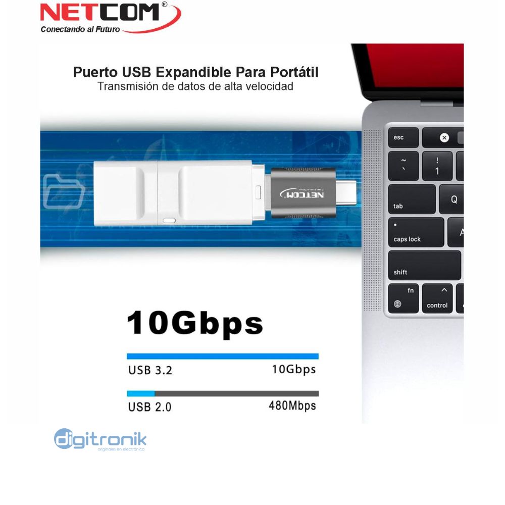 ADAPTADOR USB-C MACHO A USB-A HEMBRA V3.1 GEN 2 NETCOM PE-CU0031