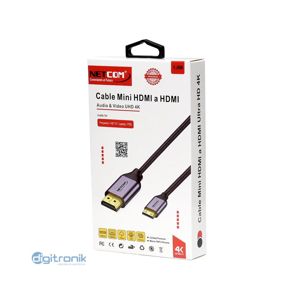 CABLE HDMI A MINI HDMI V2.0 DE 1.8MTS NETCOM PE-HD0842
