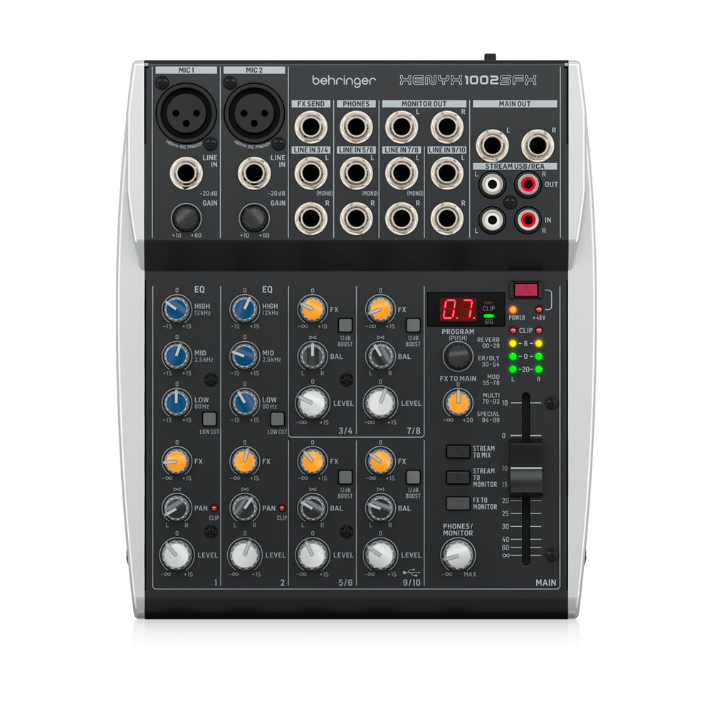 Mezcladora Behringer XENYX 1002SFX analógico premium de 10 entradas c/interfaz