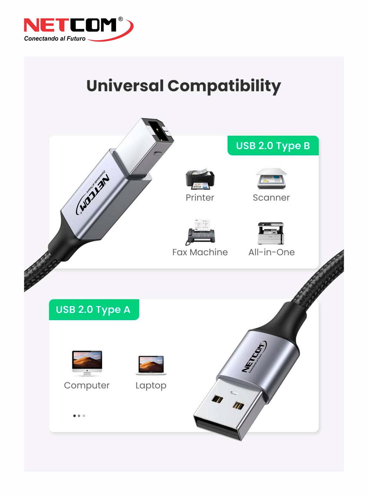 CABLE USB 2.0 PARA IMPRESORA DE 1.80MTS NETCOM PE-CA0112