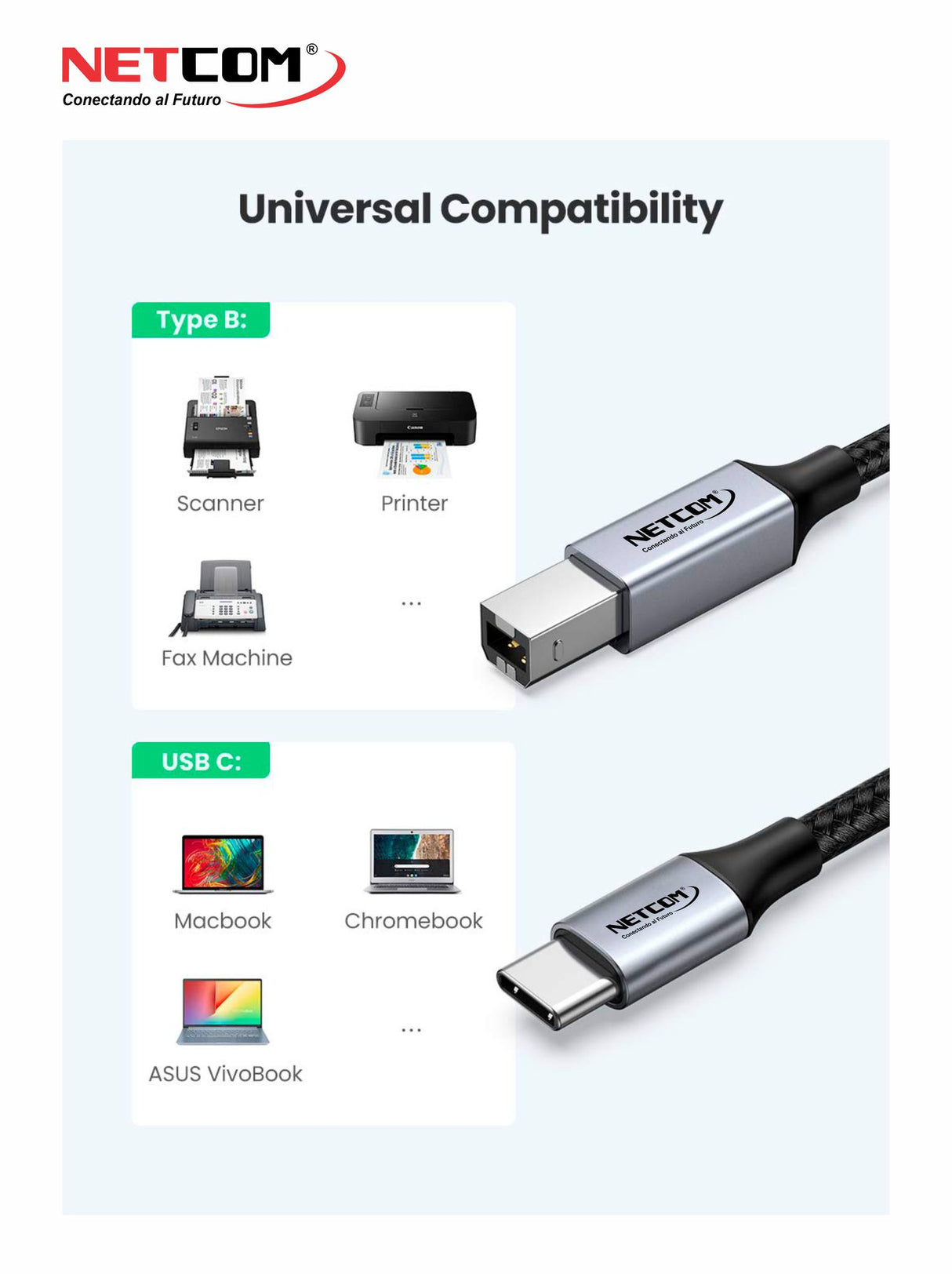 CABLE USB C 3.1 PARA IMPRESORA 1.8MTS NETCOM PE-CA0111