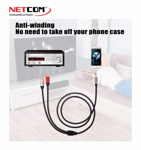 CABLE 2 RCA MACHO A 1 PLUG 3.5MM DE 3 MTS NETCOM PE-RS0123