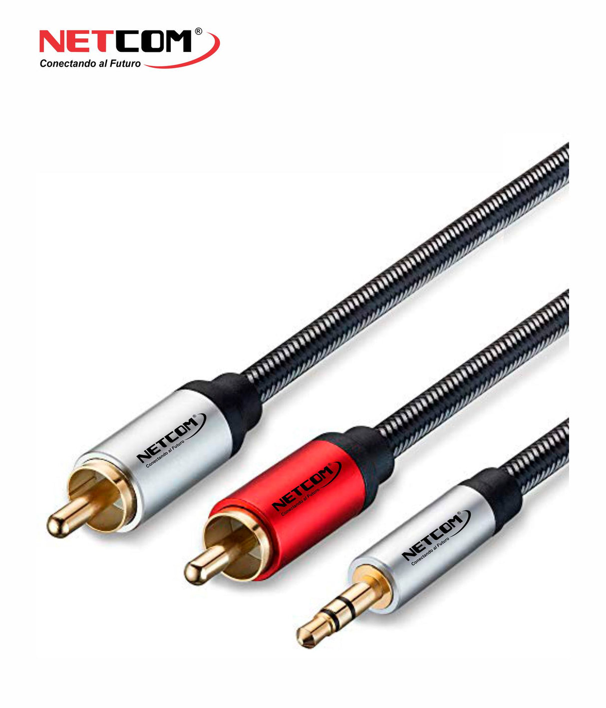 CABLE DE AUDIO 2 RCA MACHO A 1 PLUG 3.5MM 1.8MTS NETCOM PE-RS0112