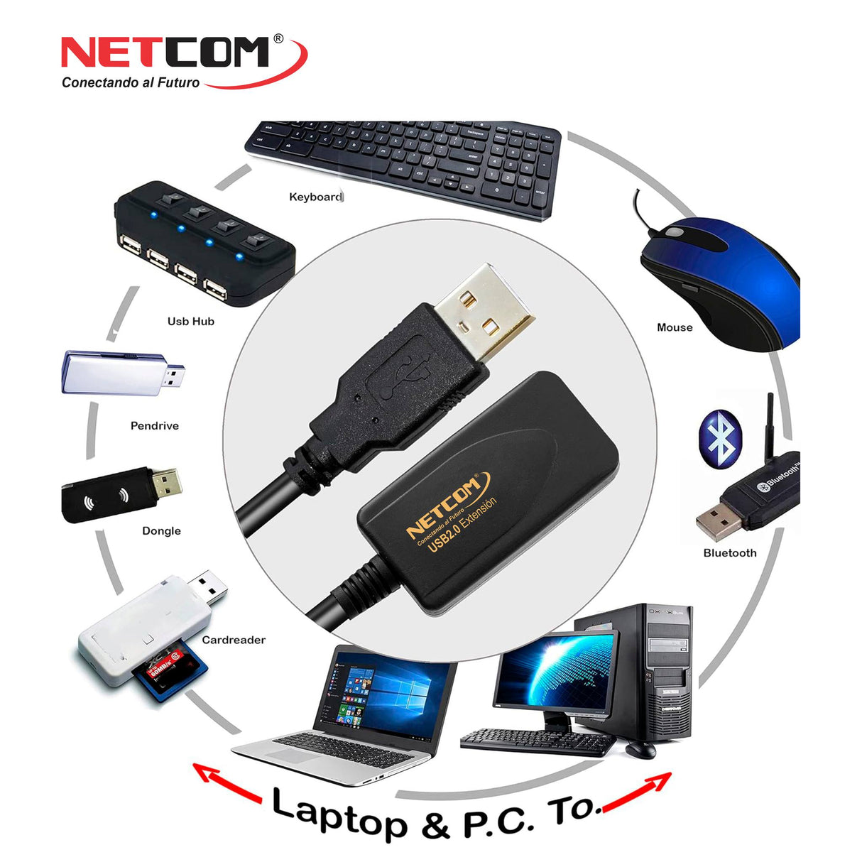 Extensión Activa USB 2.0 de 10 Metros PE-UA0310 NETCOM