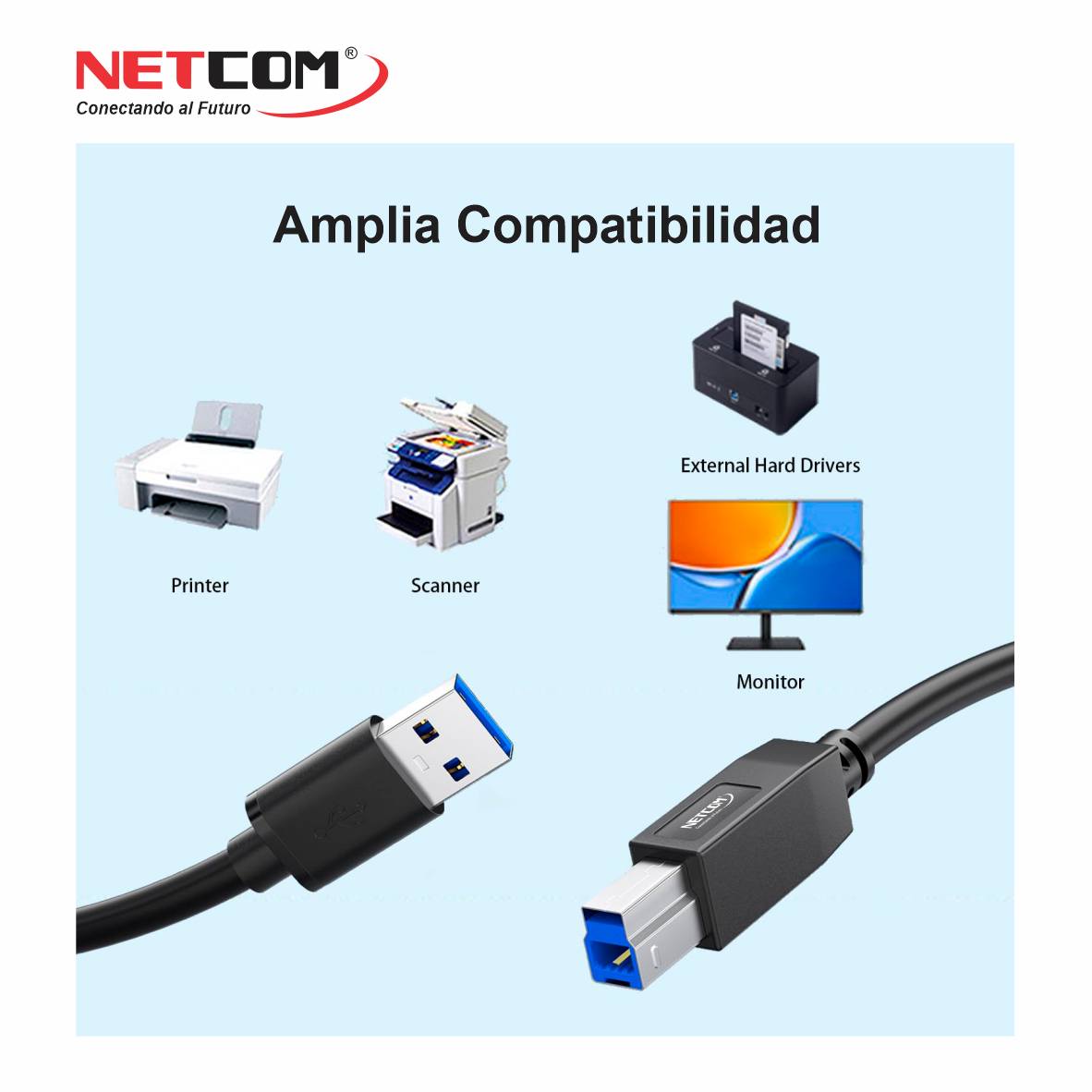 Cable Premium USB 3.0 AM a BM de 1.80 Metros PE-US0022 NETCOM
