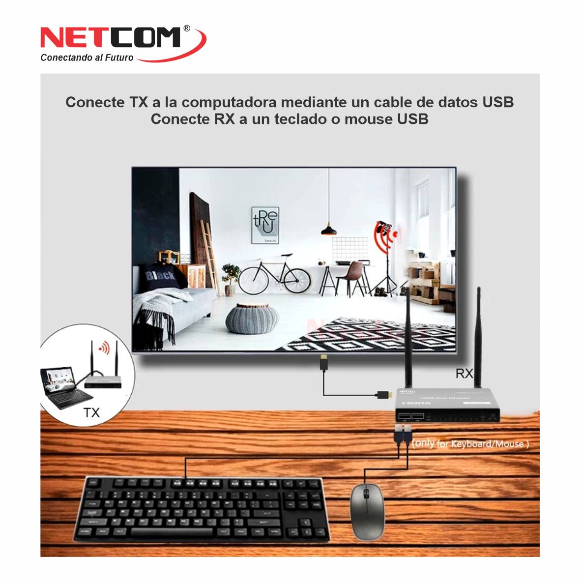 Extender KVM HDMI Inalámbrico de 200 Metros PE-EXI200 NETCOM