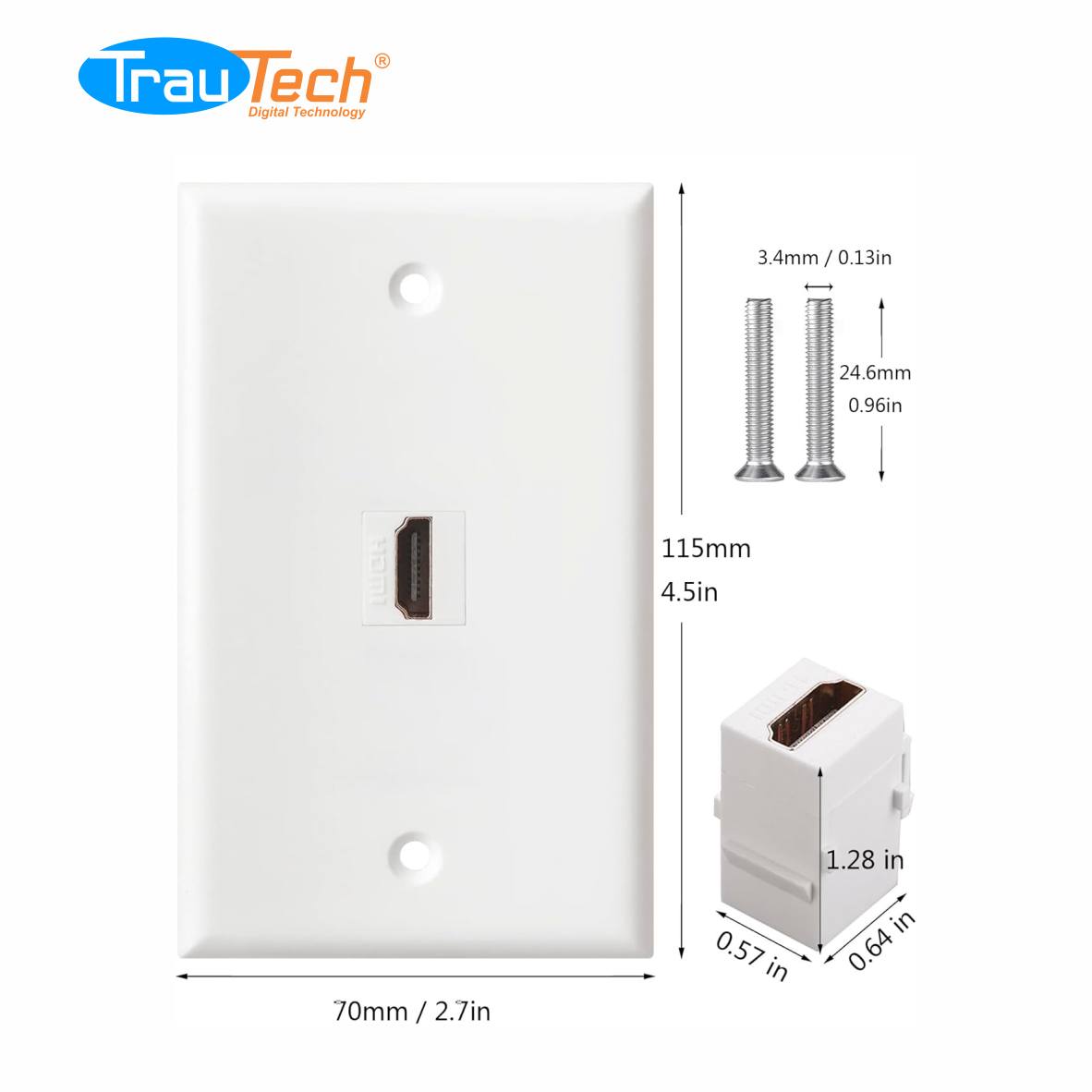 PLACA 1 HDMI V2.0 ANGULO DE 90° TRAUTECH PE-WP0030