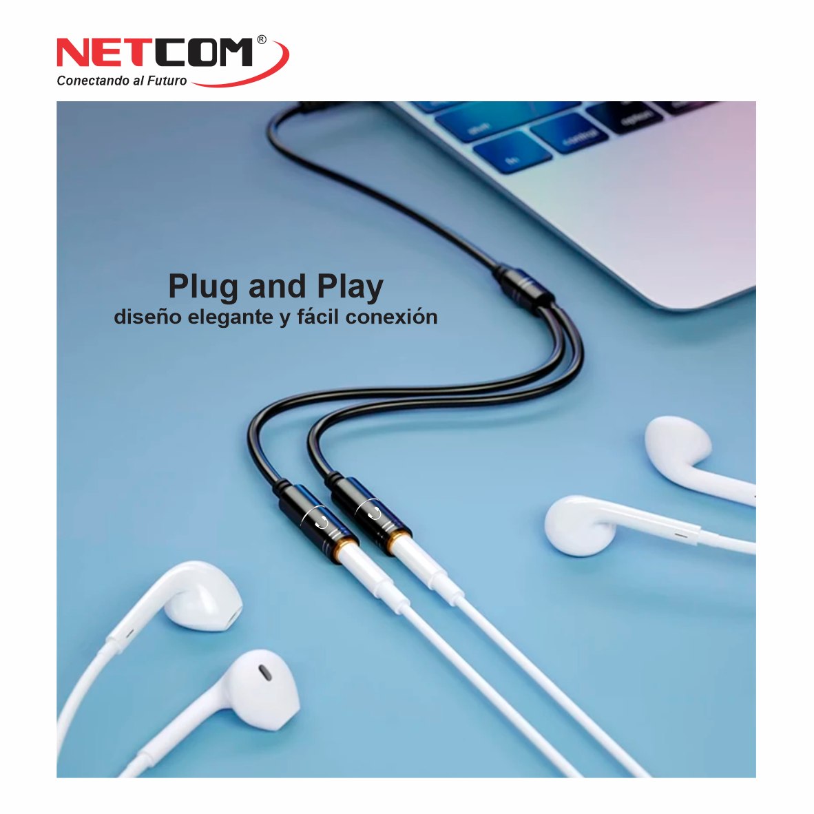 SPLITER PLUG 3.5MM TO 2 JACK 3.5MM HEMBRA NETCOM PE-RS0086