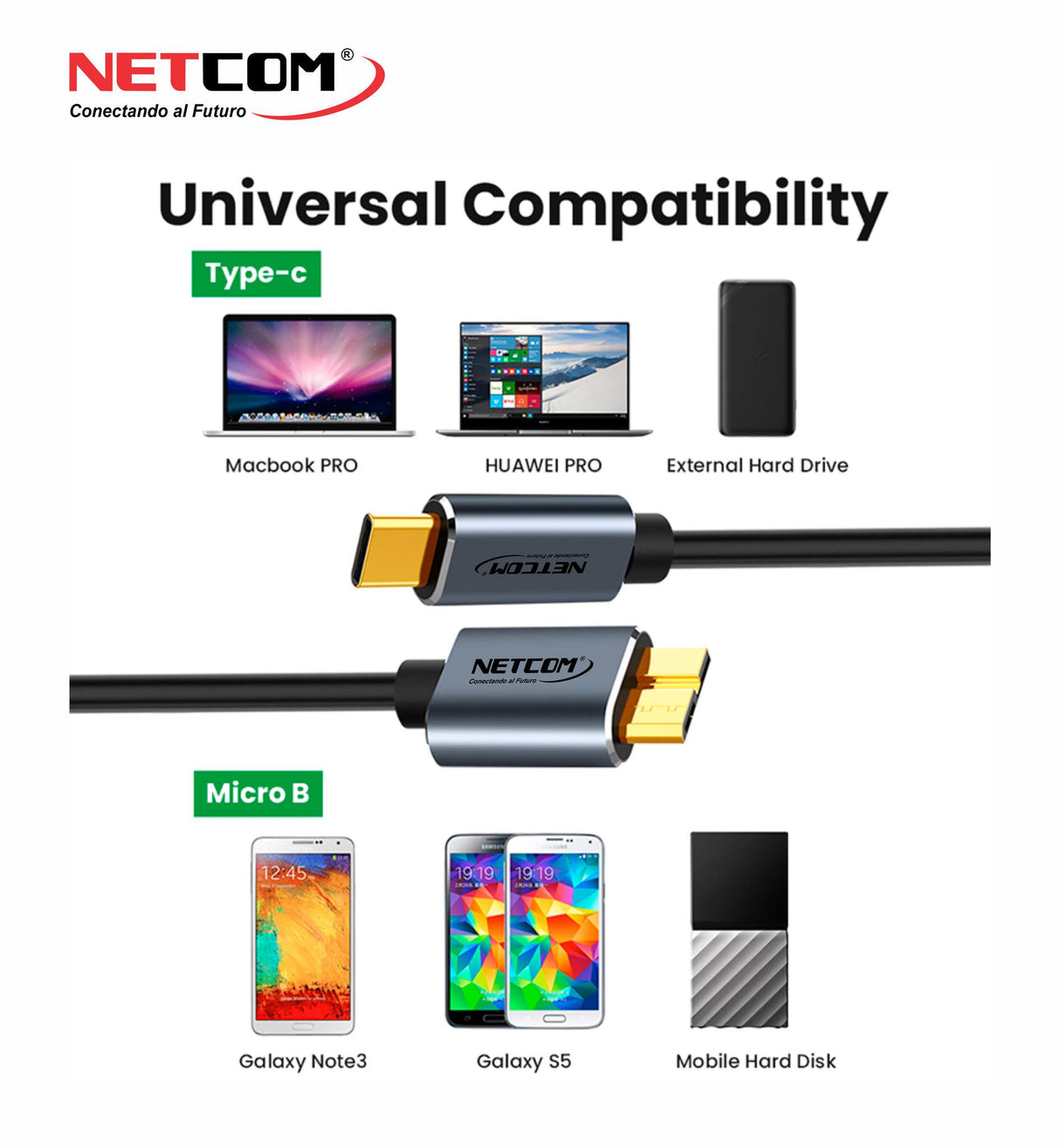 CABLE USB-A A MICRO-B V3.0 DE 0.3MTS NETCOM PE-CA0103