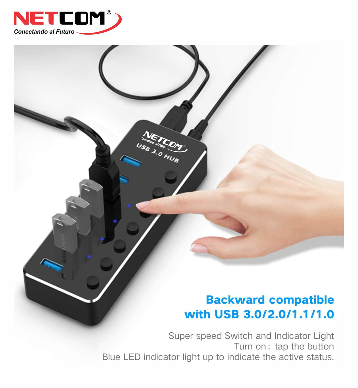 HUB USB 3.0 7 PUERTOS 2AMP NETCOM PEHB0099