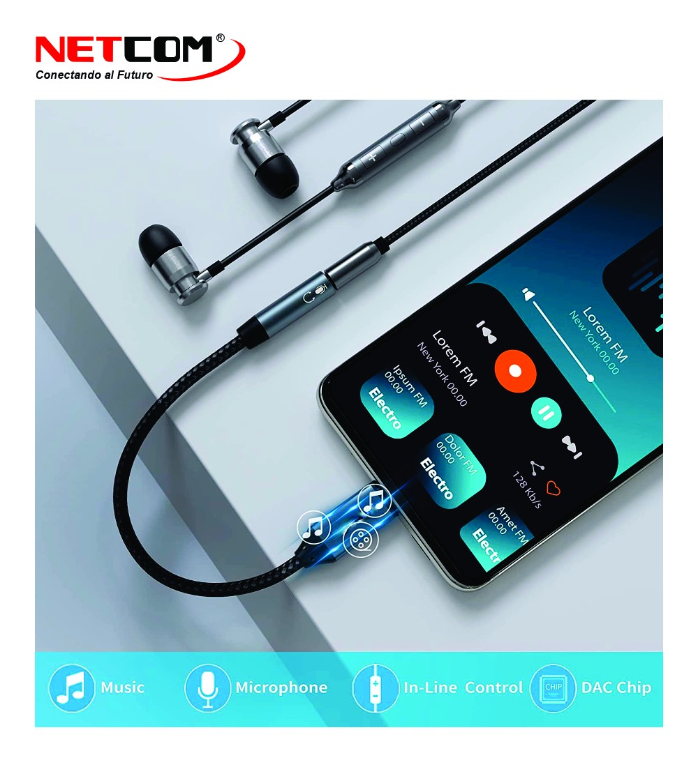 ADAPTADOR USB TIPO C A 3.5MM JACK NETCOM PE-VO0009