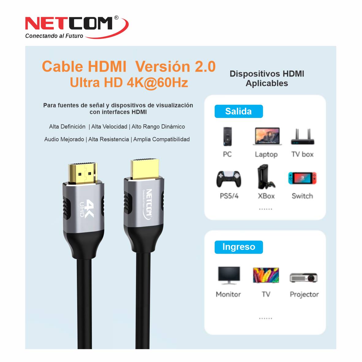 CABLE HDMI V2.0 DE 15MTS NETCOM PE-HD0115