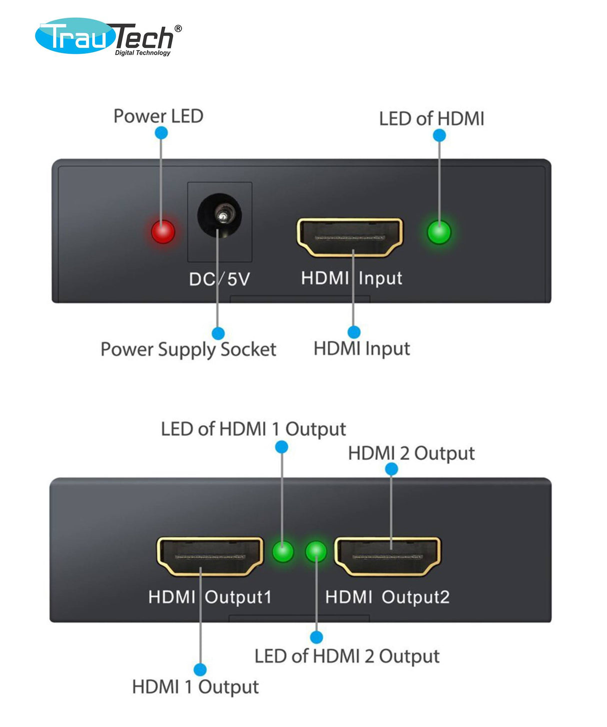 SPLITER HDMI 3D V 1.3 1X2 TRAUTECH PE-HD0003