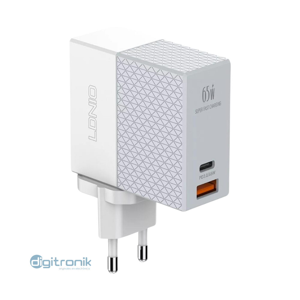 Cargador de pared súper carga rápida de 65W A2620C LDNIO USB y Type-C