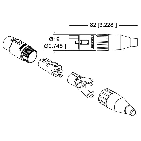 JACK XLR CANON AEREO NEGRO AC3F AMPHENOL