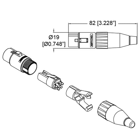 JACK XRL 4 PINES AEREO NIQUELADO NEGRO AMPHENOL AC4F