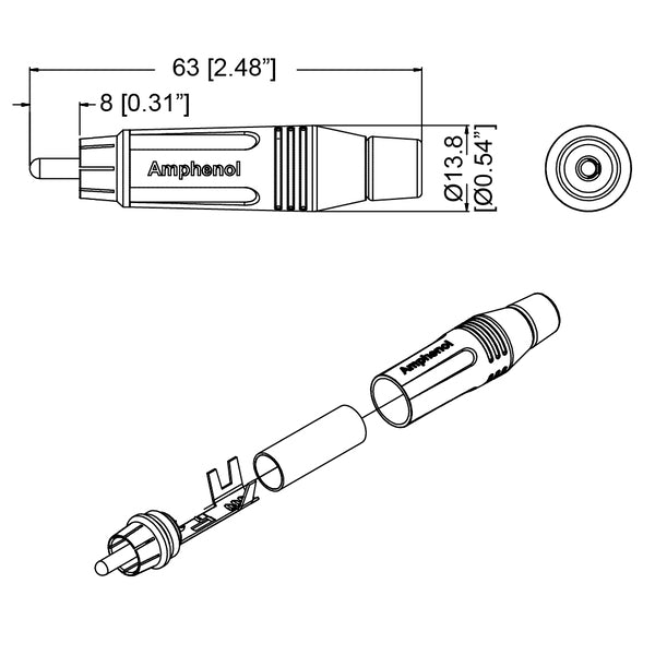 PLUG RCA NEGRO CROMADO (CONTACTOS ENCHAPADO EN ORO) ACPL-CBK AMPHENOL