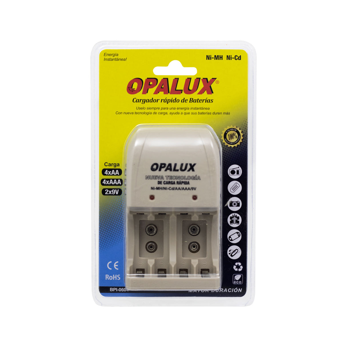 CARGADOR DE PILAS AA/AAA/9V OPALUX NI-MH/NI UL BPI-0604