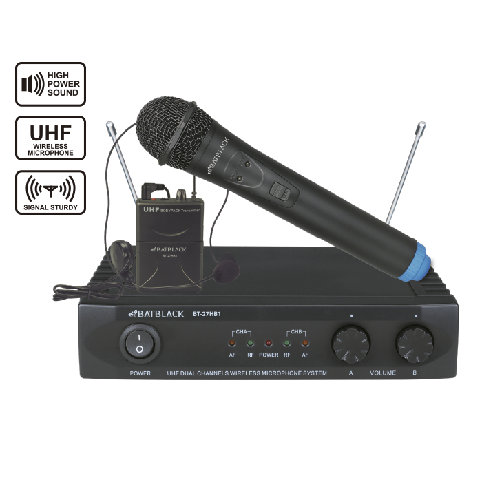 MICROFONO INALAMBRICO PROFESIONAL DE MANO + VINCHA BATBLACK BT-27HB1