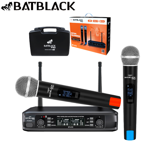 MICROFONO PROFESIONAL UHF INALAMBRICO DOBLE BATBLACK BT-678
