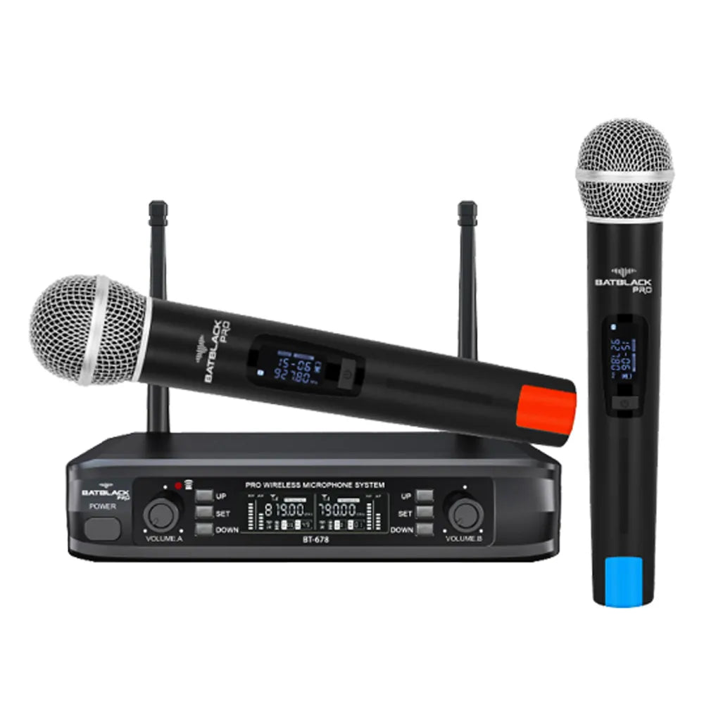 MICROFONO PROFESIONAL UHF INALAMBRICO DOBLE BATBLACK BT-678