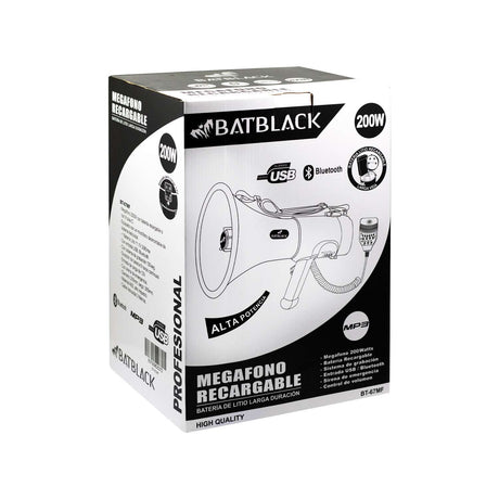 MEGAFONO BATBLACK 200W CON BLUETOOTH, SIRENAS/ 8 EFECTO BT-67MF