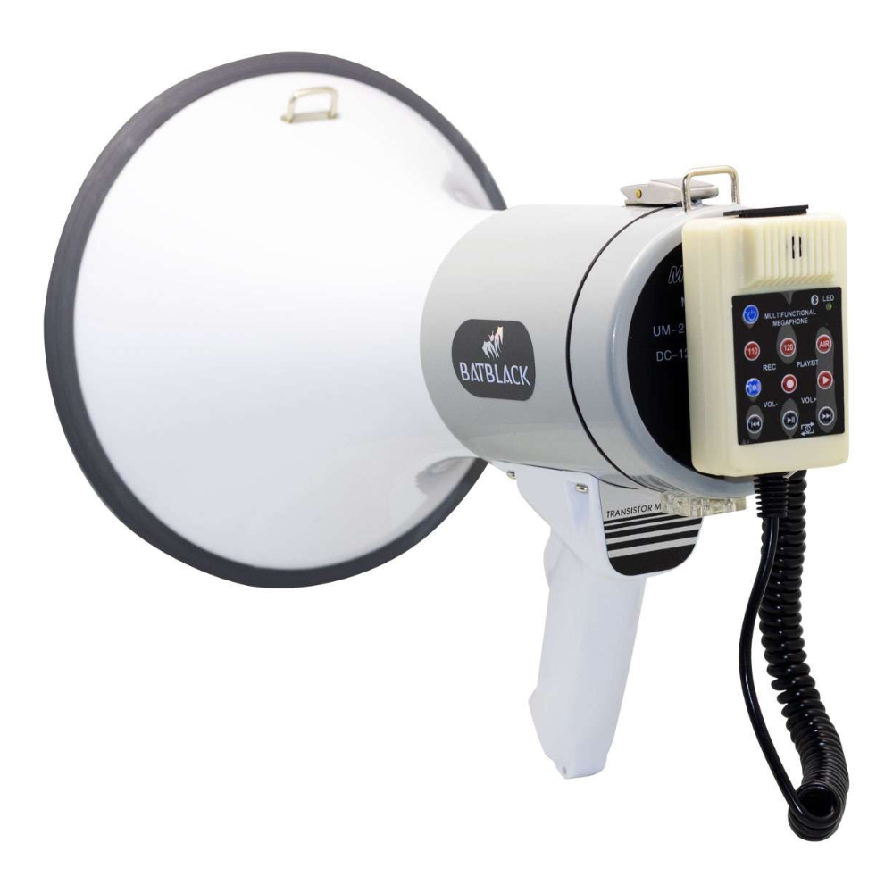 MEGAFONO 80W RECARGABLE BATBLACK CON SIRENA, USB, BLUETOOTH BT-80BP-USB-BT