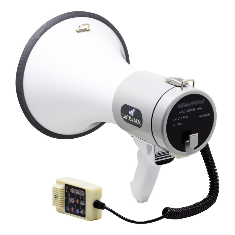 MEGAFONO 80W RECARGABLE BATBLACK CON SIRENA, USB, BLUETOOTH BT-80BP-USB-BT