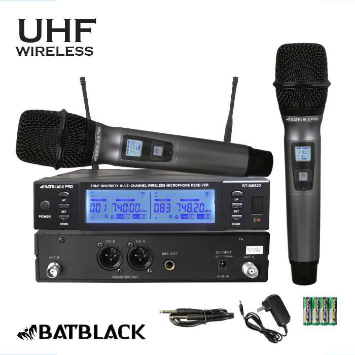 MICROFONO INALAMBRICO PROFESIONAL BATBLACK UHF DOBLE BT-M8822