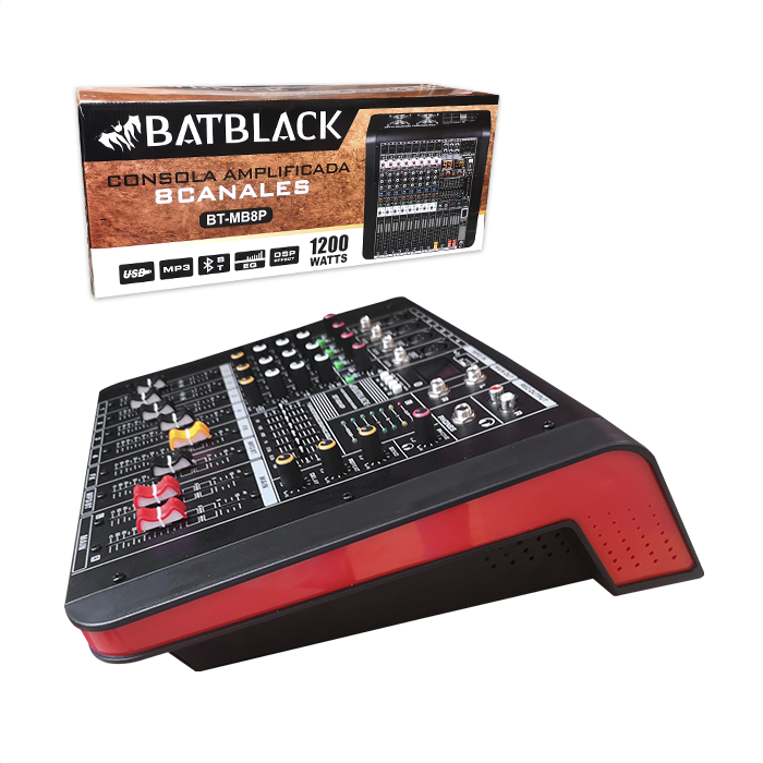 CONSOLA AMPLIFICADA 8 CANALES 1200W BATBLACK C/USB MP3 BT-MB8P