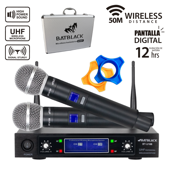 MICROFONO PROFESIONAL INALAMBRICO BATBLACK UHF BT-U168