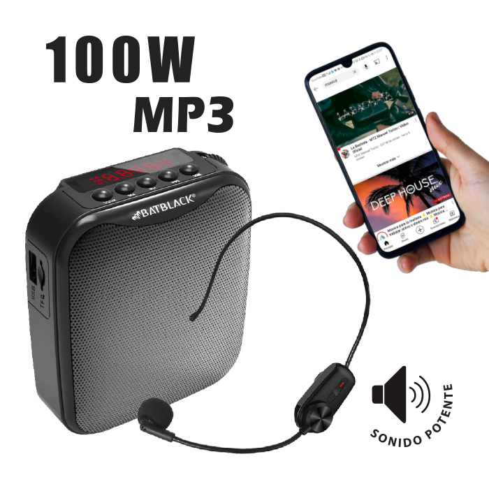 Mini amplificador de voz portátil e inalámbrico batblack 100w bt-v317
