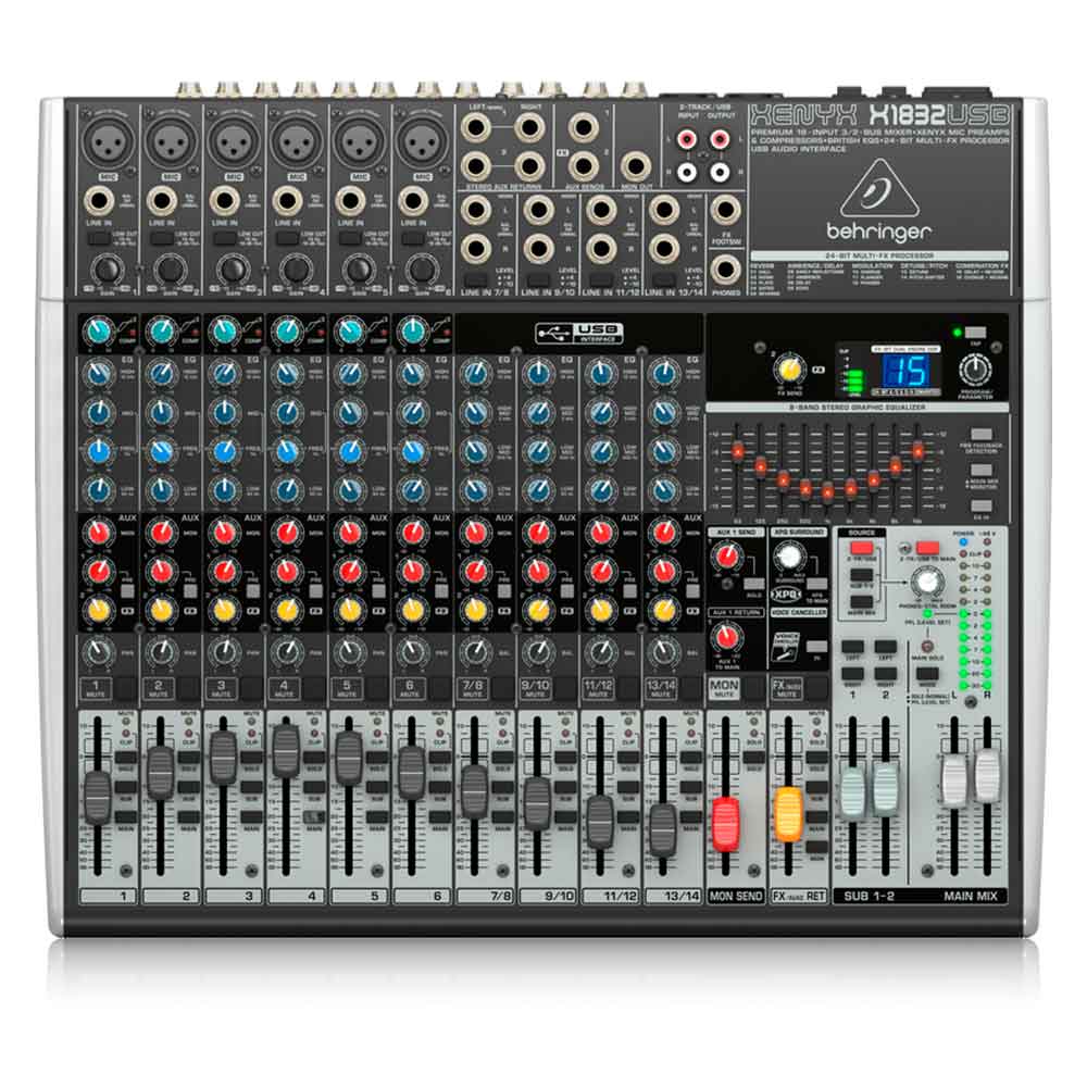 MEZCLADORA BEHRINGER X-1832USB DE 6XLR CANALES 2STEREO CON/EQ