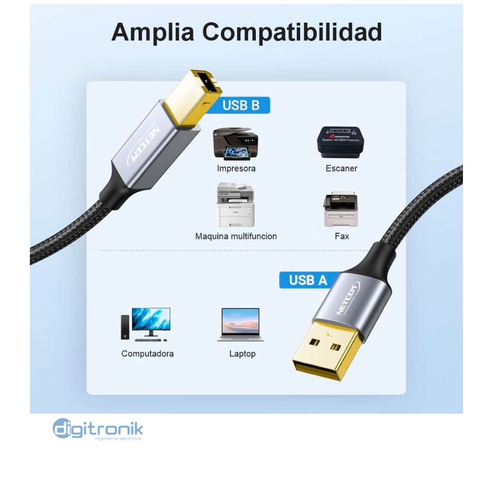 CABLE USB 2.0 PARA IMPRESORA DE 3MTS NETCOM PE-AB2003