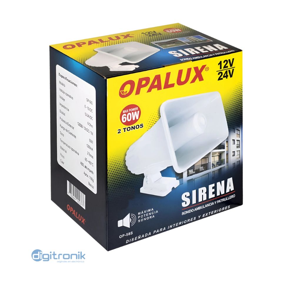 SIRENA BLANCA OPALUX 60 WATTS 8 OHM 2 TONOS OP-58S