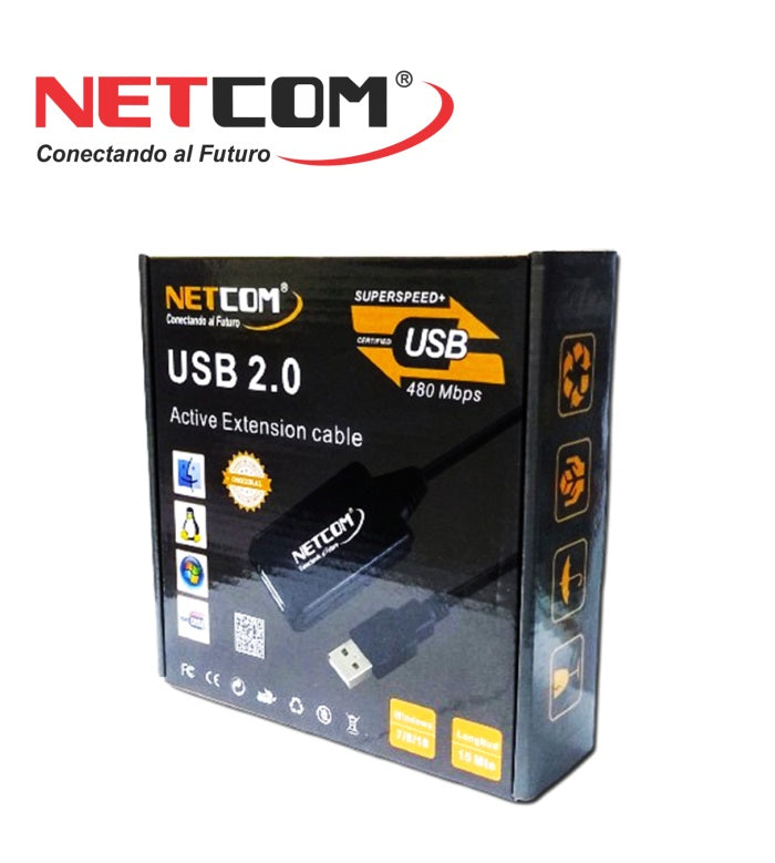CABLE EXTENSION USB AMPLIFICADA 2.0 15MTS NETCOM PE-UA0315