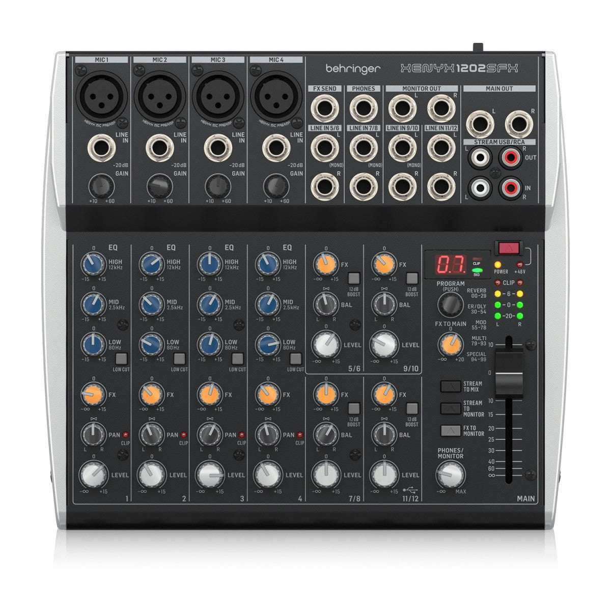 Mezclador Behringer XENYX 1202SFX de 12 canales con interfaz de transmisión XENYX 1202SFX
