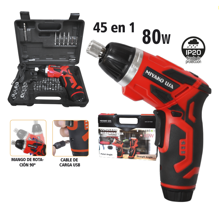 SET DE ATORNILLADOR INALAMBRICO C/ PERILLEROS 45 EN 1 CSD -P45N1 MIYAKO