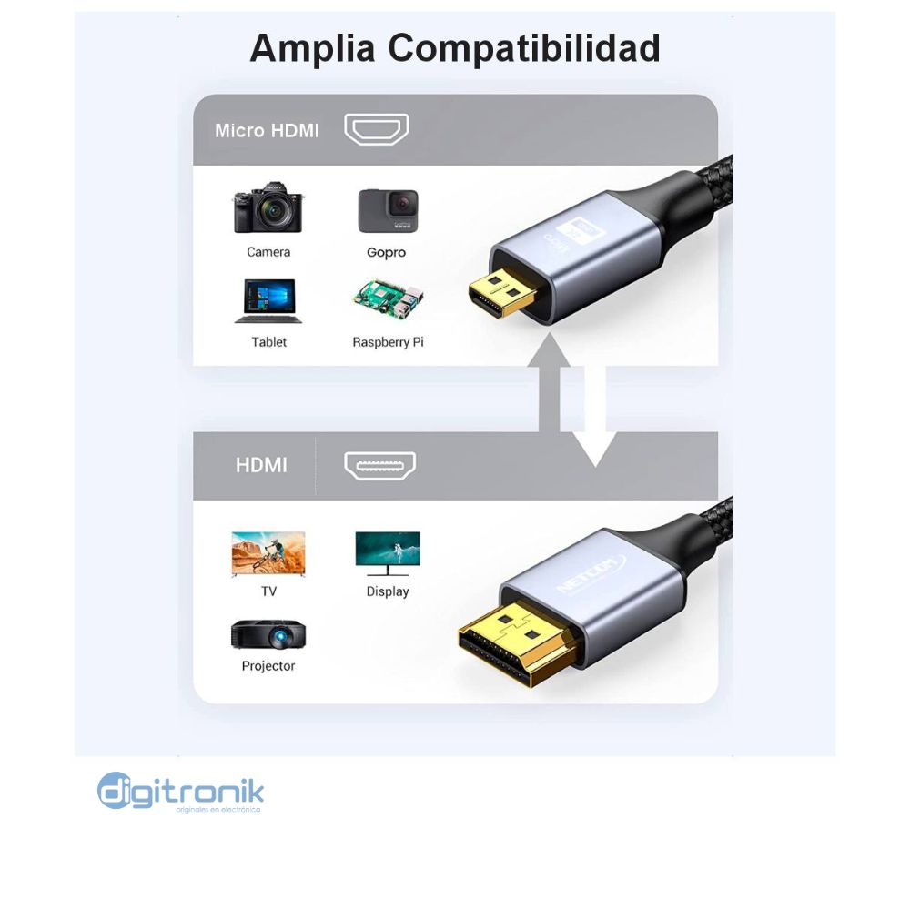 CABLE HDMI A MICRO HDMI V2.0 DE 5 MTS NETCOM PE-HD0848