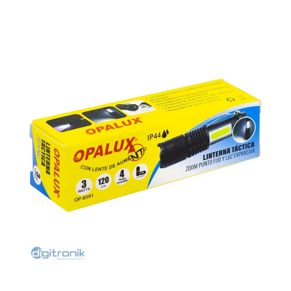LINTERNA TACTICA 3W 120LM, 4 MODOS. IP44 OPALUX OP-8591