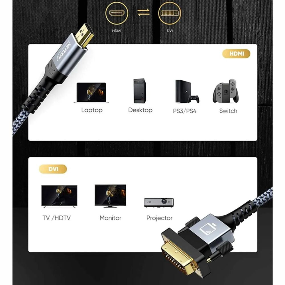CABLE HDMI A DVI-D 24+1 DE 1.80MTS FULL HD 1080P NETCOM PE-DV0855