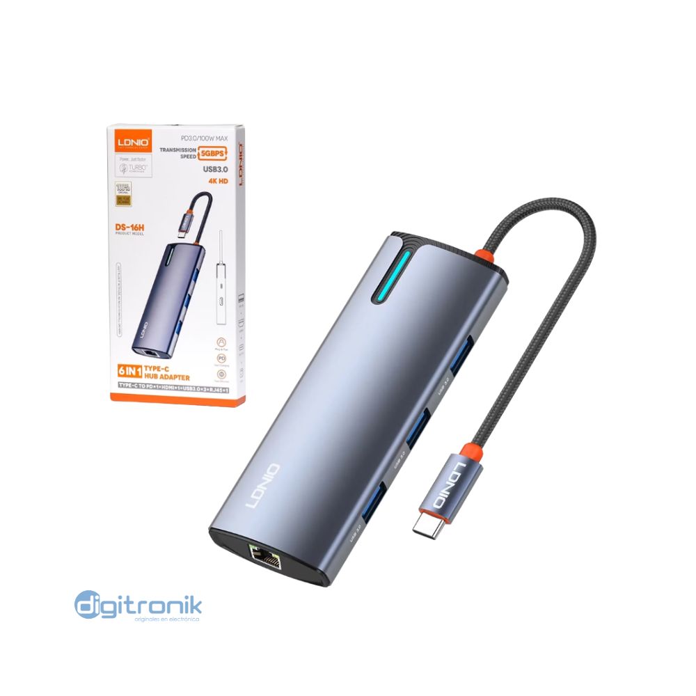HUB PUERTO MULTIPLES 6 EN 1 LDNIO DS-16H LDNIO