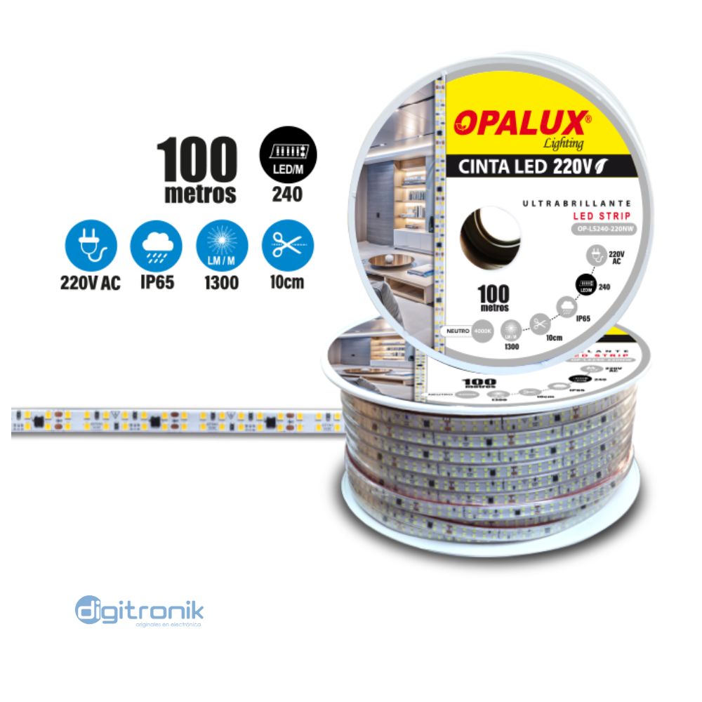 CINTA LED 220VAC 1300LM 4000K 240LEDS IP65 OPALUX OP-LS240-220NW