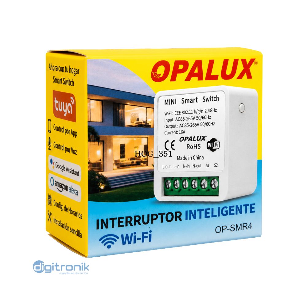 INTERRUPTOR INTELIGENTE WIFI OPALUX AC85-265V 16A OP-SMR4
