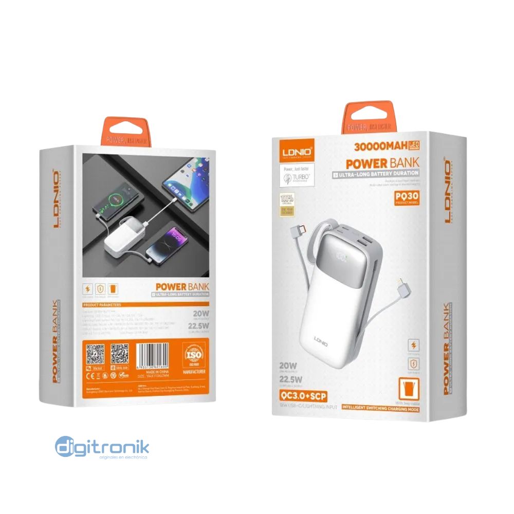 POWER BANK CARGA RAPIDA 30000MAH USB-C LDNIO PQ30