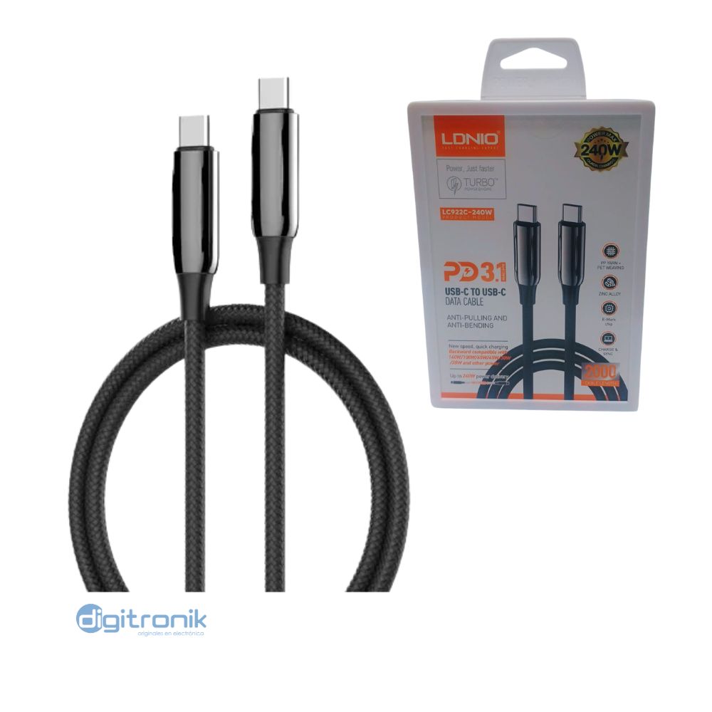 CABLE DE CARGA RAPIDA Y DATOS 2M 240W TYPE-C LDNIO LC922