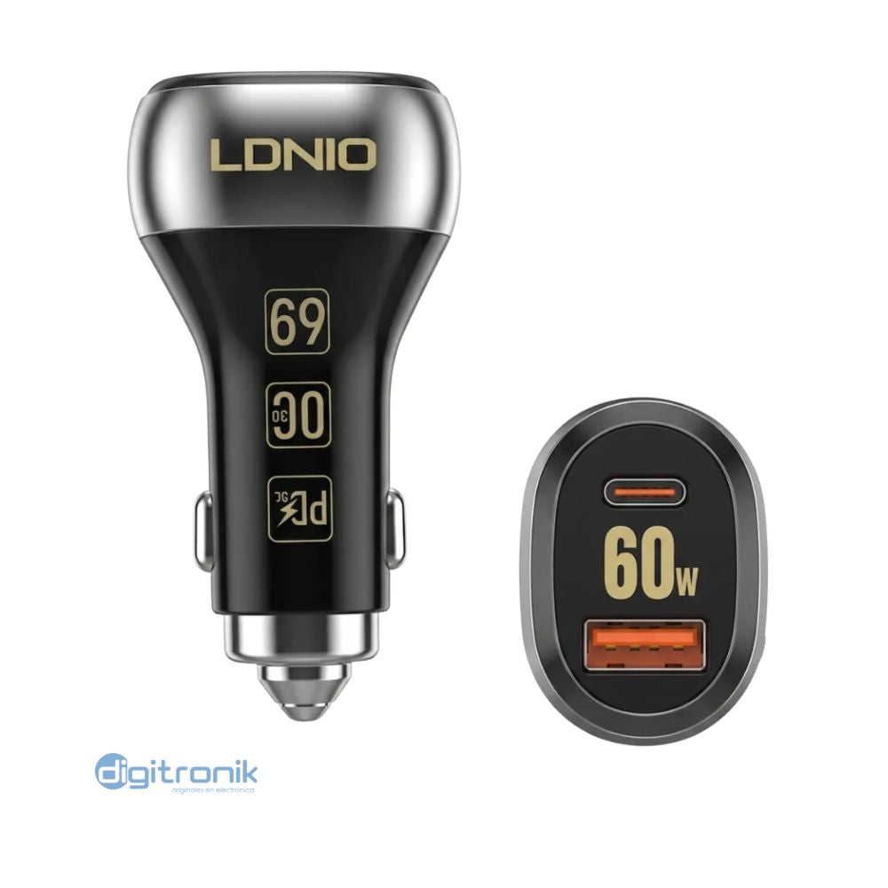 CARGADOR SUPER RAPIDO PARA AUTO 60W LDNIO C2-1