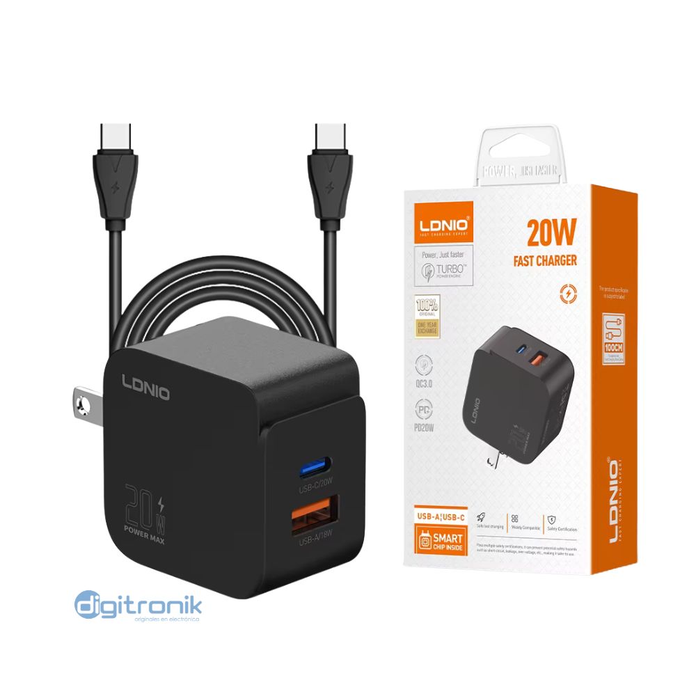 CARGADOR SUPERRAPIDO USB-C/A 20W LDNIO Q1