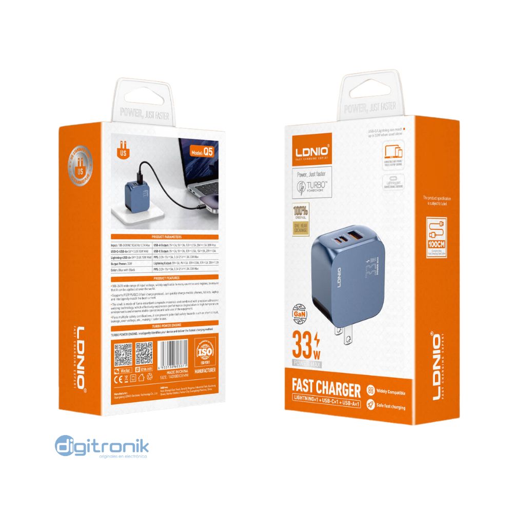 CARGADOR SUPERRÁPIDO USB-C/A 33W LDNIO Q5